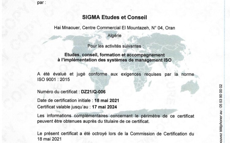  Sigma est désormais certifiée ISO 9001 : 2015